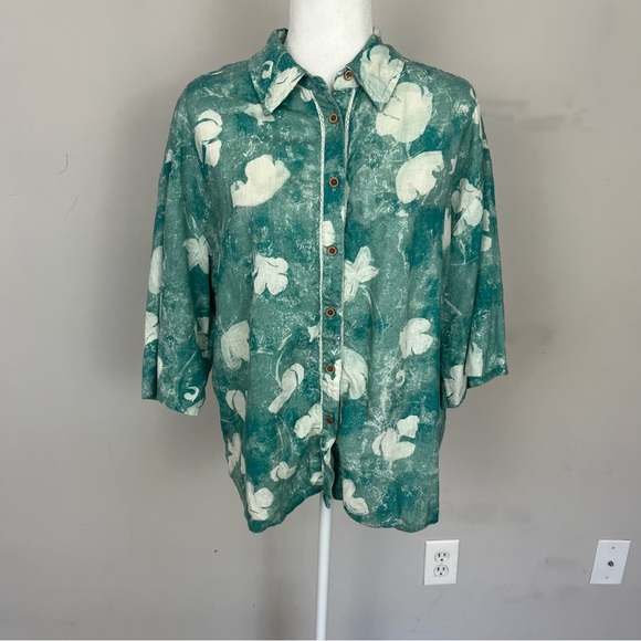 BY ANTHROPOLOGIE SHORT SLEEVE PRINTED LINEN BUTTON DOWN SHIRT SIZE XS - Picture 14 of 16